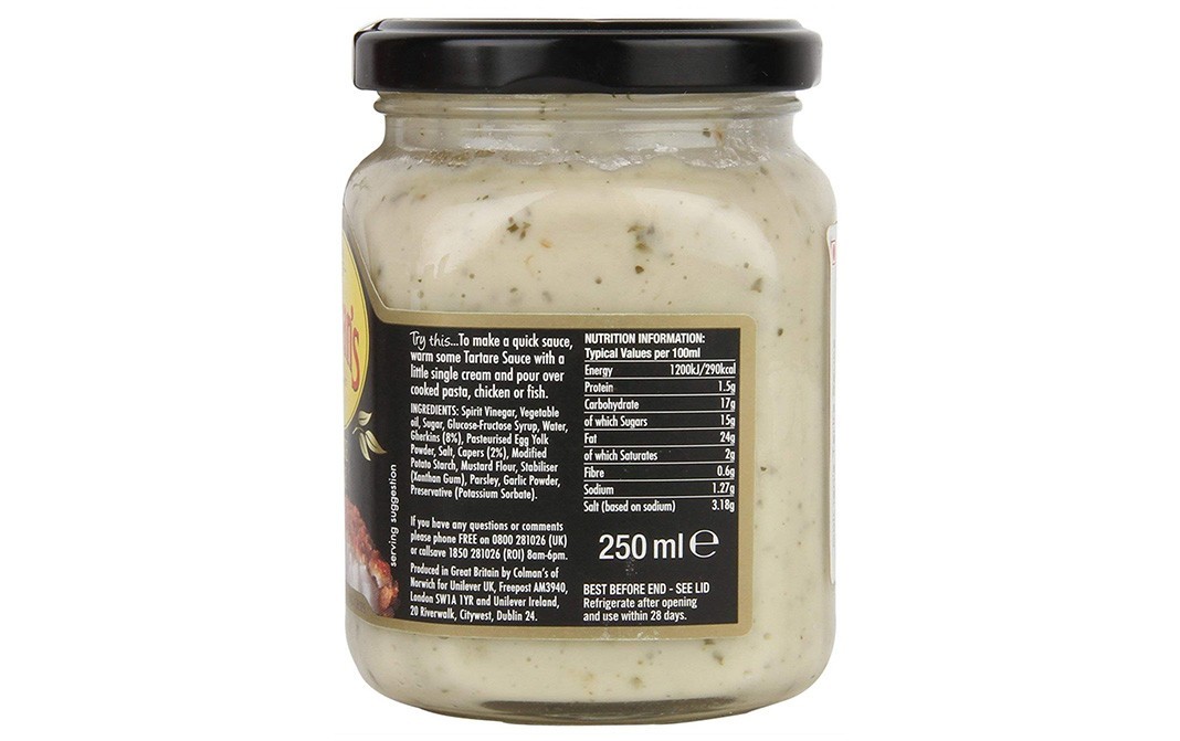 Colman's Tartare Sauce    Glass Jar  250 millilitre